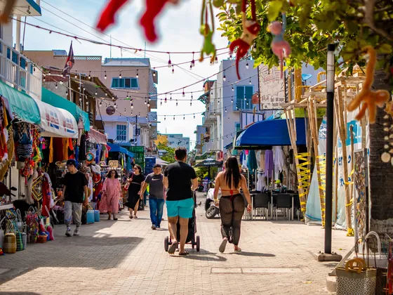 Colorful pedestrian street in downtown Isla Mujeres
