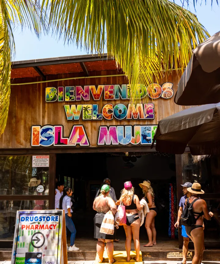 The colorful Welcome to Isla Mujeres sign
