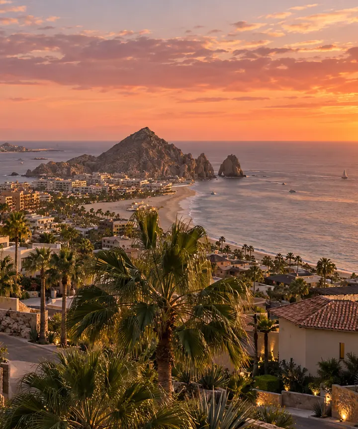 Pedregal hillside villas above Land's End at sunset