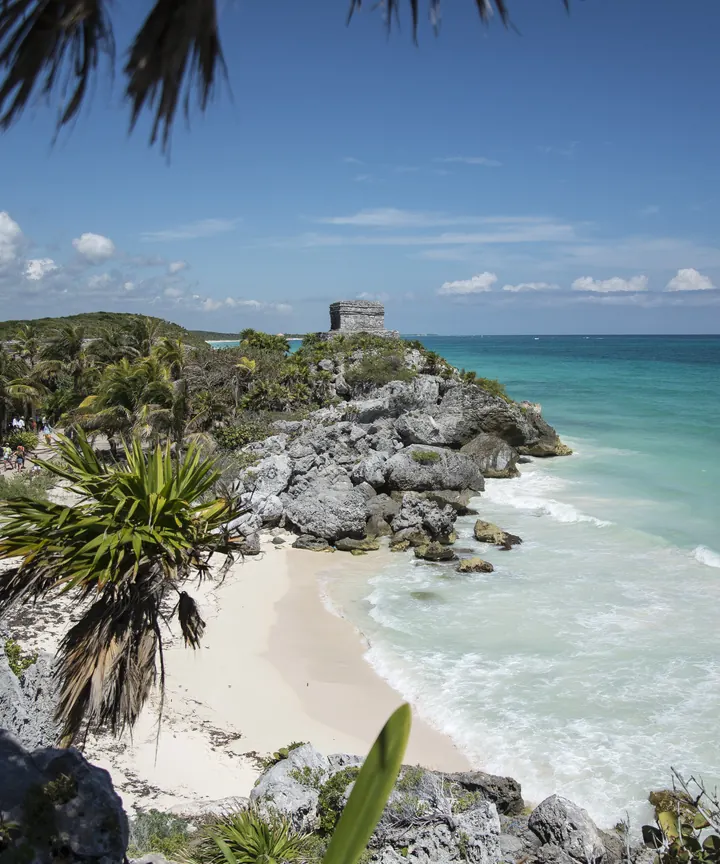 Tulum ruins on the cliff above the Caribbean