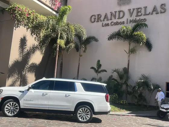 White GMC Yukon Denali at Grand Velas Los Cabos, on the Tourist Corridor