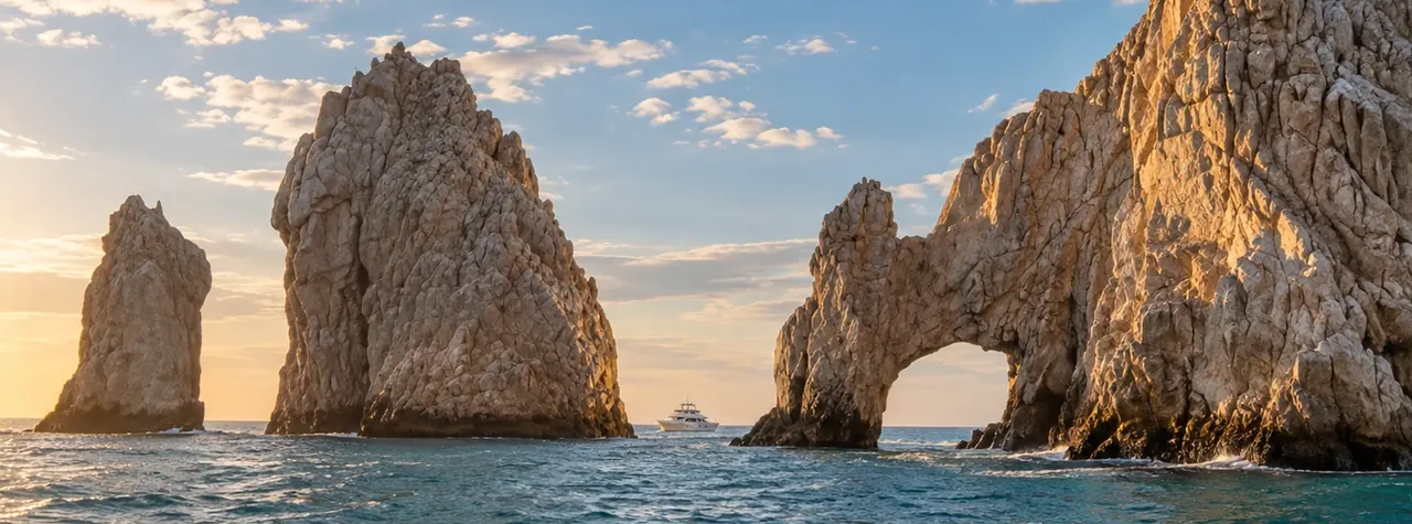 The Arch of Cabo San Lucas and its rock formations at sunset